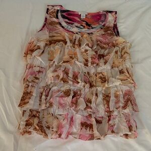 Chico's Pink and Cream Ruffle Blouse